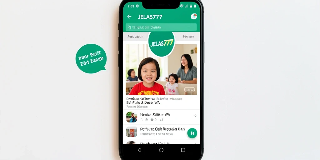 Antarmuka aplikasi JELAS777 untuk membuat stiker WA yang menarik.